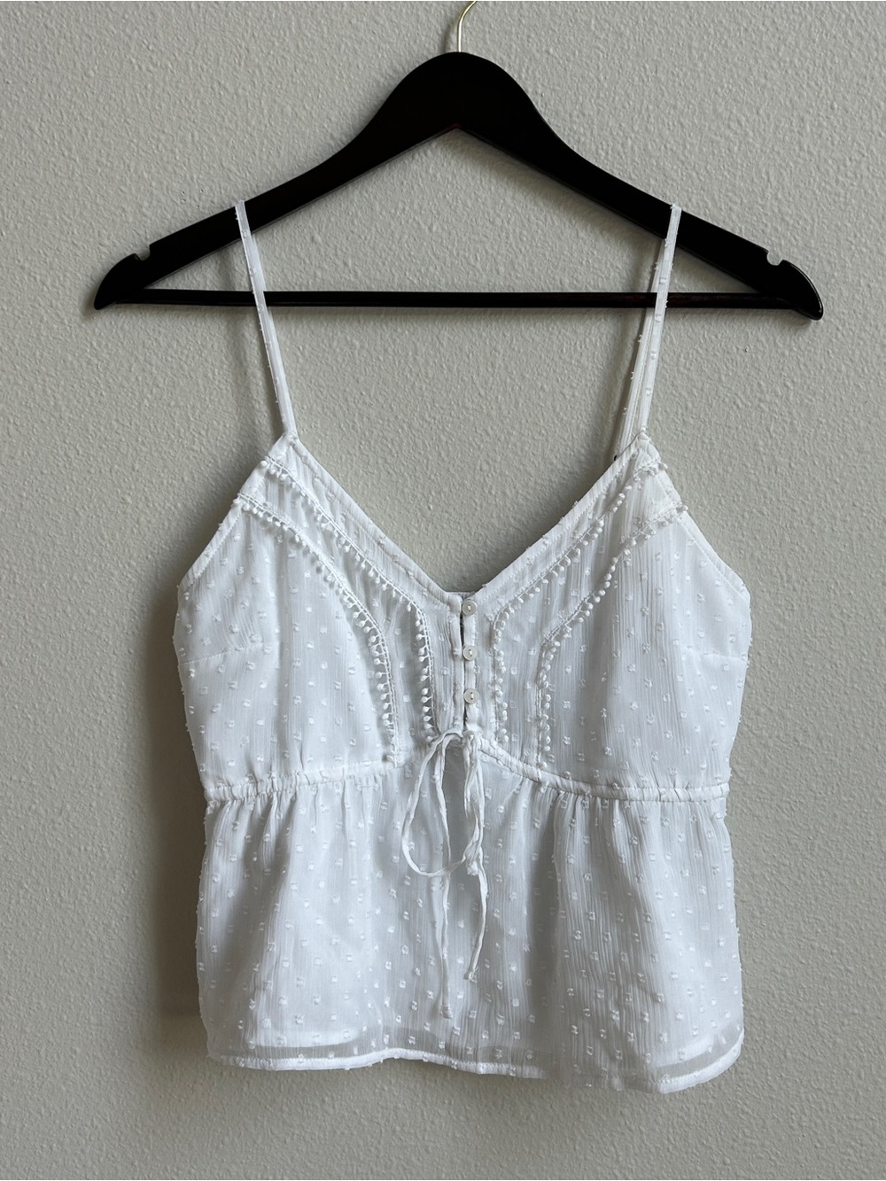 Abercrombie & Fitch White Swiss-Dot Tie Front Cami